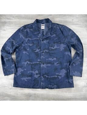 VTG Gap Jacket Shirt Mens XL Blue Woodland Camo Chore Barn Canvas Fatigue Retro